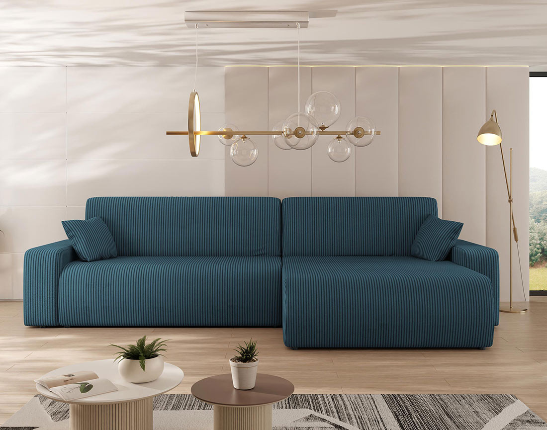 Canapé d'angle réversible 5 places convertible avec coffre en velours côtelé Artemisa