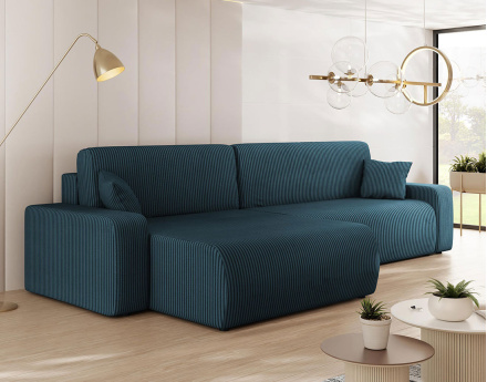 Canapé d'angle réversible 5 places convertible avec coffre en velours côtelé Artemisa