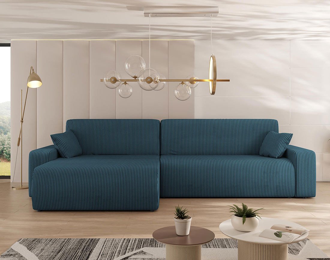 Canapé d'angle réversible 5 places convertible avec coffre en velours côtelé Artemisa