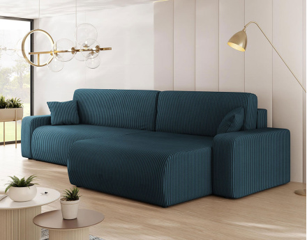 Canapé d'angle réversible 5 places convertible avec coffre en velours côtelé Artemisa