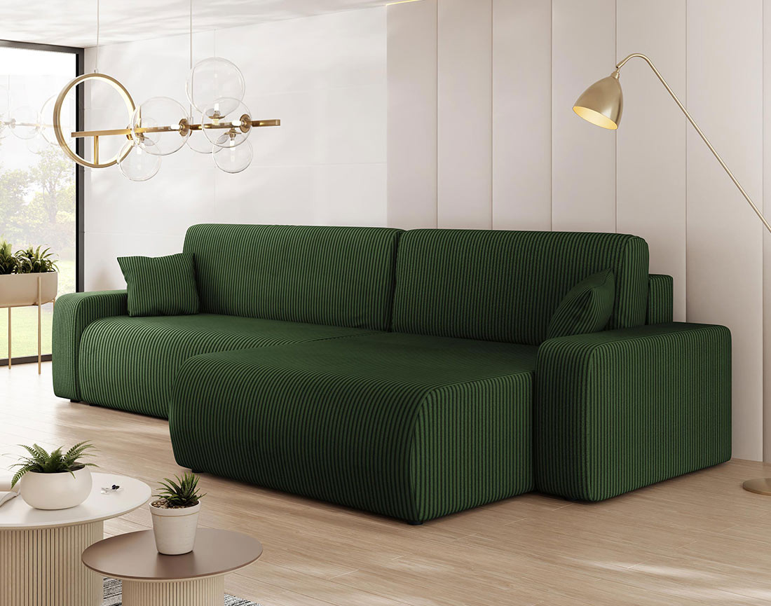 Canapé d'angle réversible 5 places convertible avec coffre en velours côtelé Artemisa