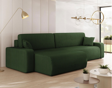 Canapé d'angle réversible 5 places convertible avec coffre en velours côtelé Artemisa