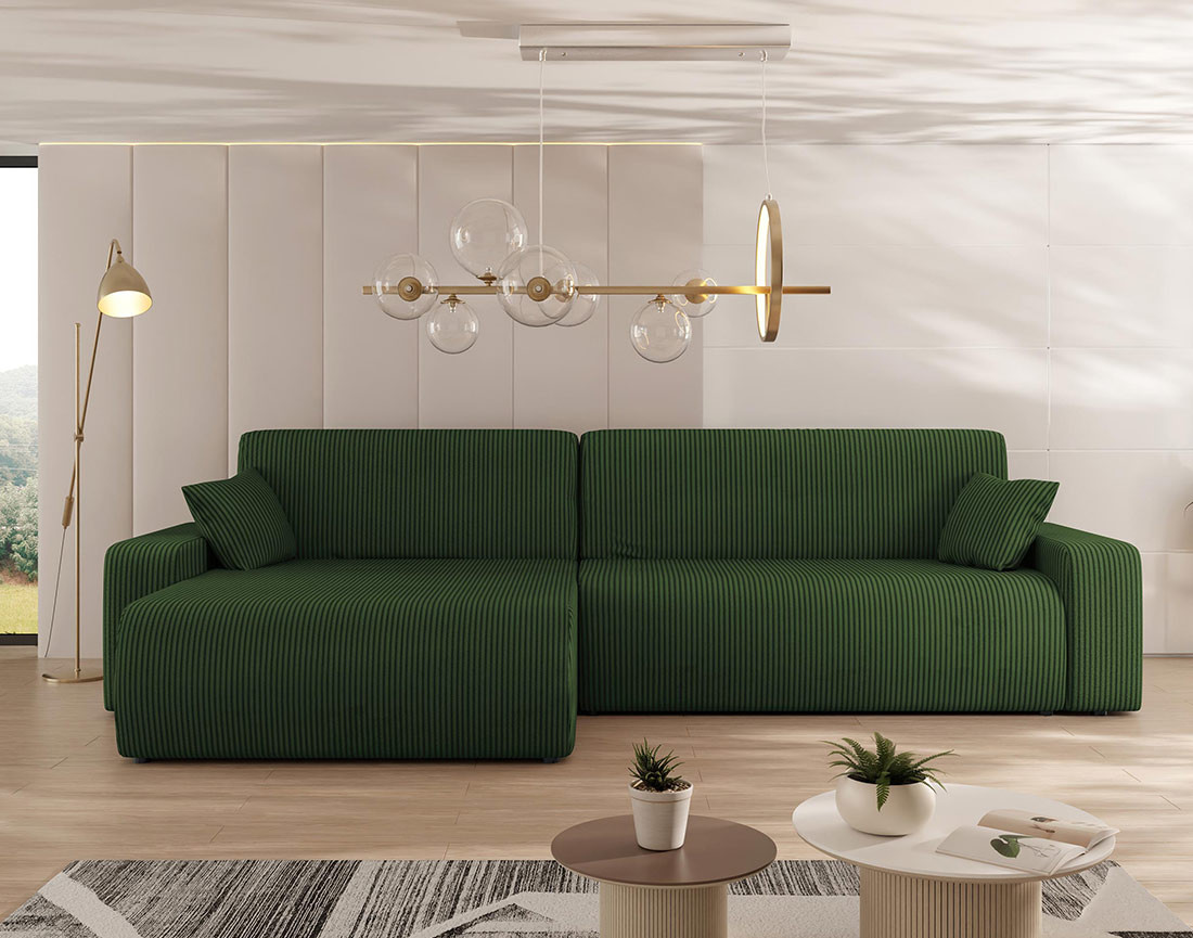 Canapé d'angle réversible 5 places convertible avec coffre en velours côtelé Artemisa