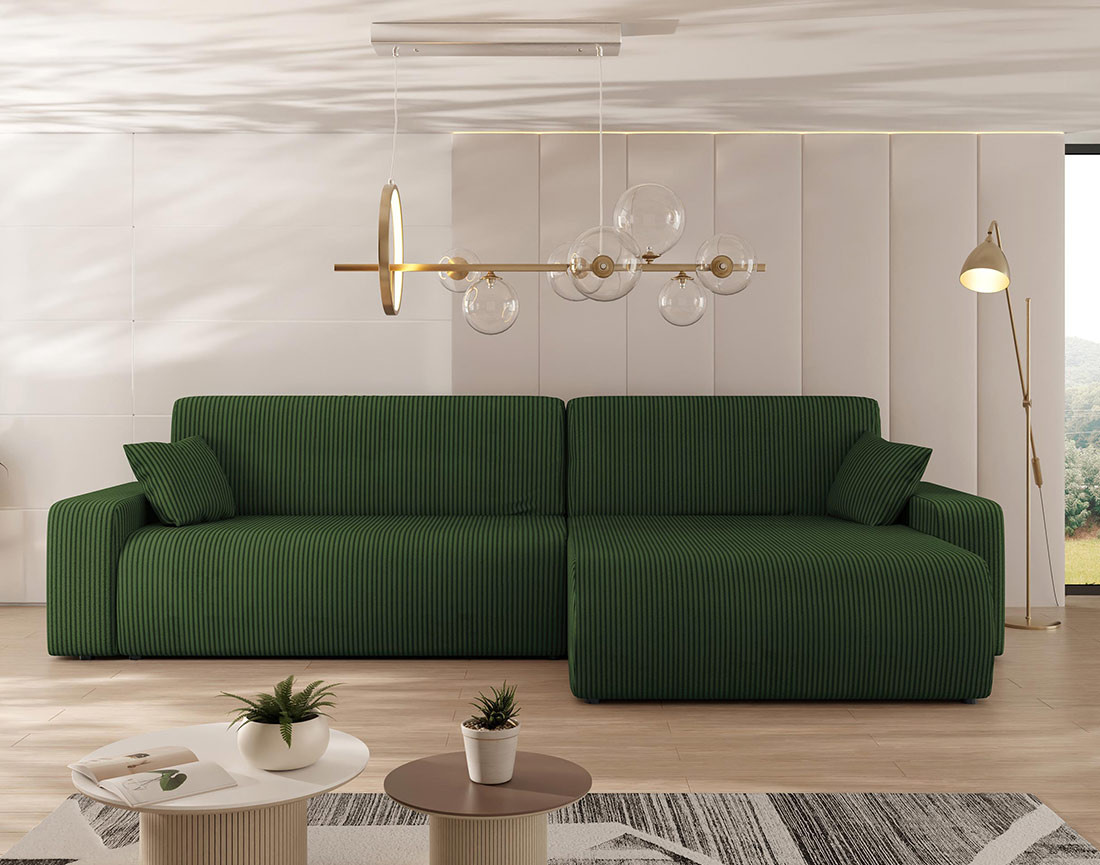 Canapé d'angle réversible 5 places convertible avec coffre en velours côtelé Artemisa