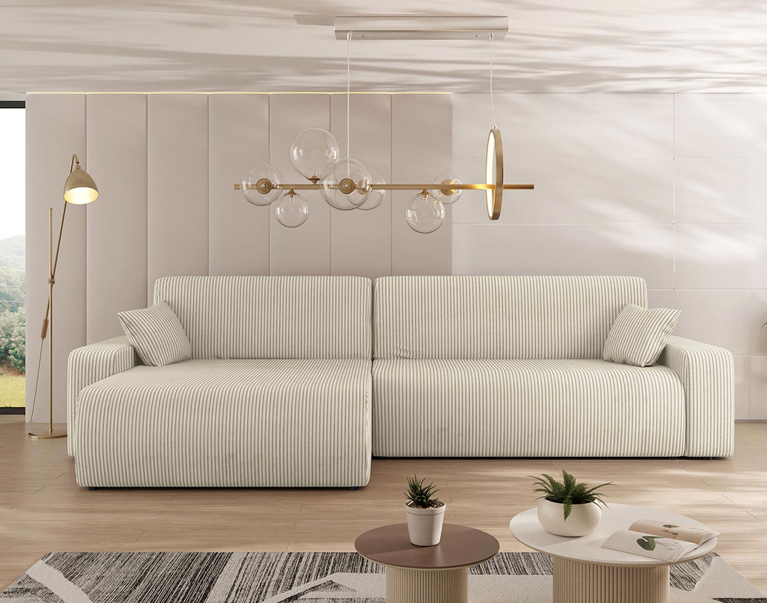 Canapé d'angle réversible 5 places convertible avec coffre en velours côtelé Artemisa