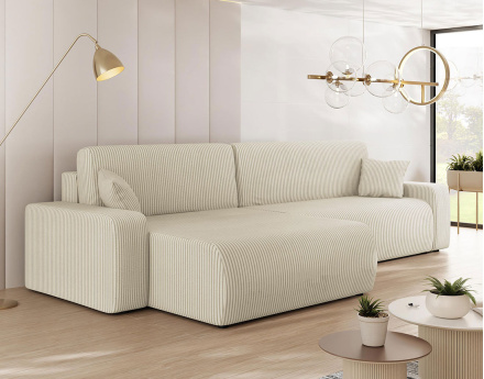 Canapé d'angle réversible 5 places convertible avec coffre en velours côtelé Artemisa