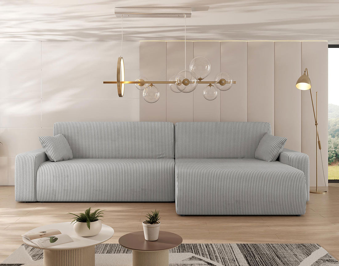 Canapé d'angle réversible 5 places convertible avec coffre en velours côtelé Artemisa