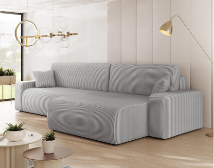 Canapé d'angle réversible 5 places convertible avec coffre en velours côtelé Artemisa