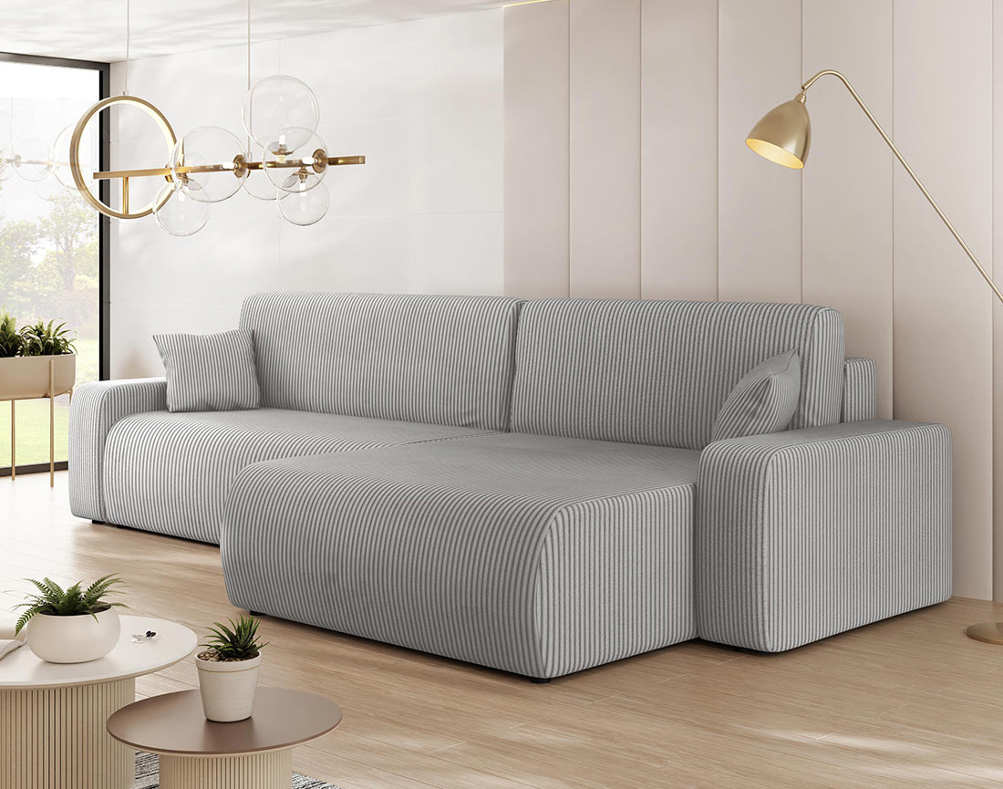 Canapé d'angle réversible 5 places convertible avec coffre en velours côtelé Artemisa