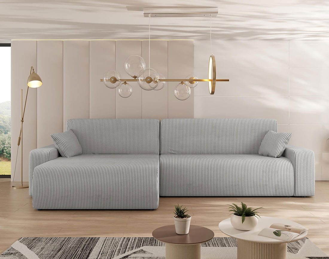 Canapé d'angle réversible 5 places convertible avec coffre en velours côtelé Artemisa