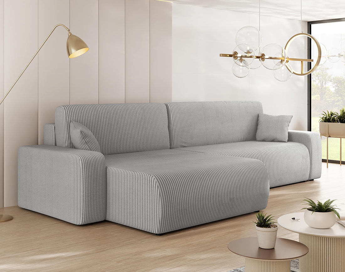 Canapé d'angle réversible 5 places convertible avec coffre en velours côtelé Artemisa