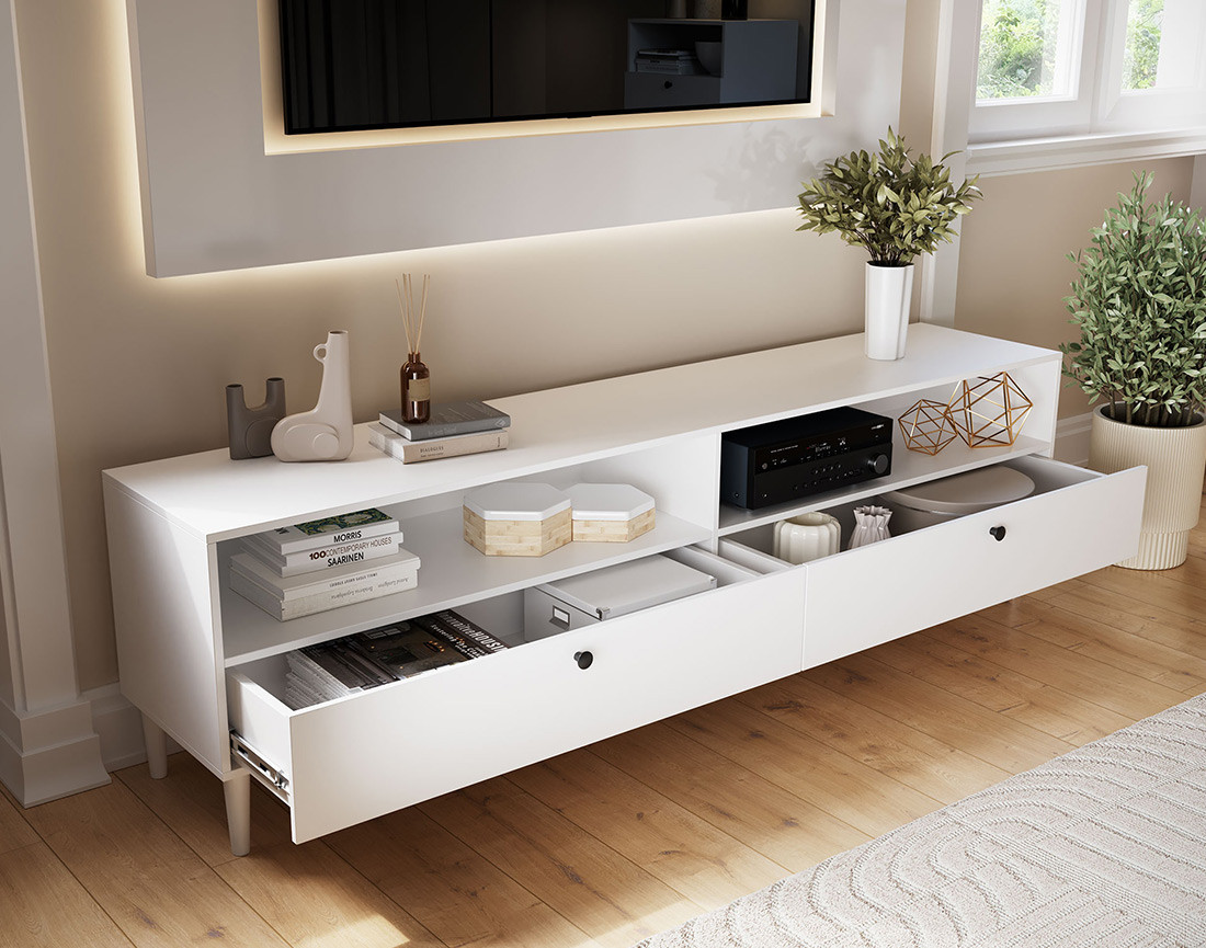 Meuble TV blanc 200 cm Gaby