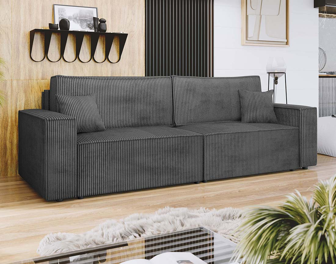 Canapé droit 3 places convertible avec coffre en velours côtelé Cezanne