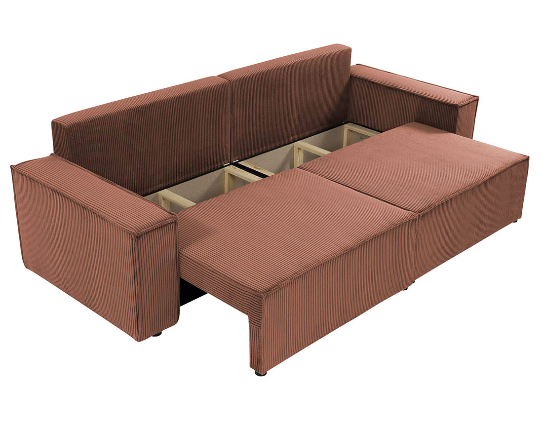 Canapé droit 3 places convertible avec coffre en velours côtelé Cezanne