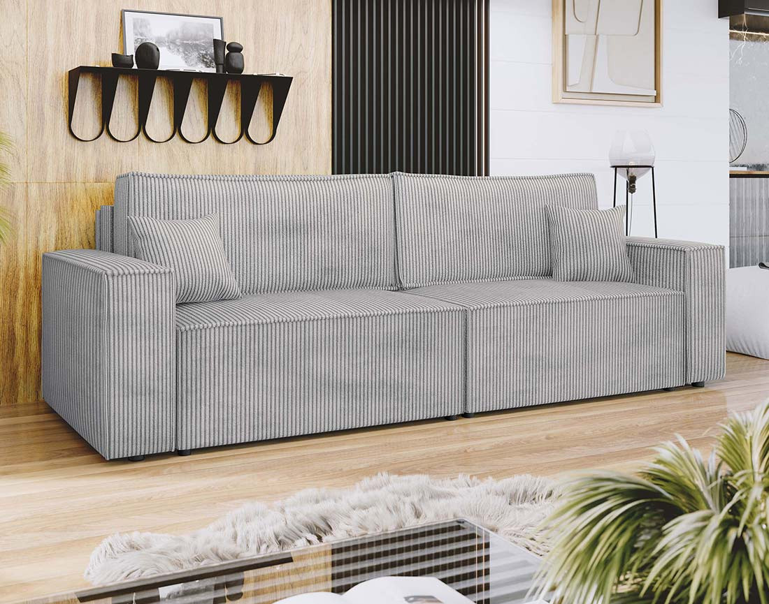 Canapé droit 3 places convertible avec coffre en velours côtelé Cezanne