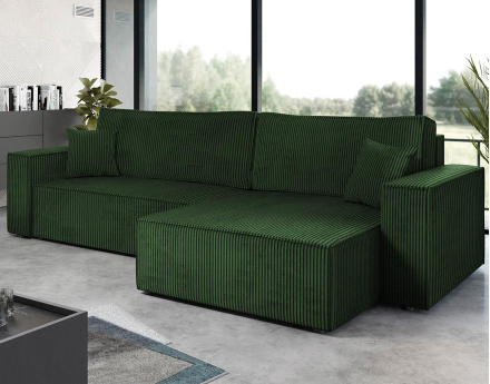 Canapé d'angle réversible 5 places convertible avec coffre en velours côtelé Cezanne