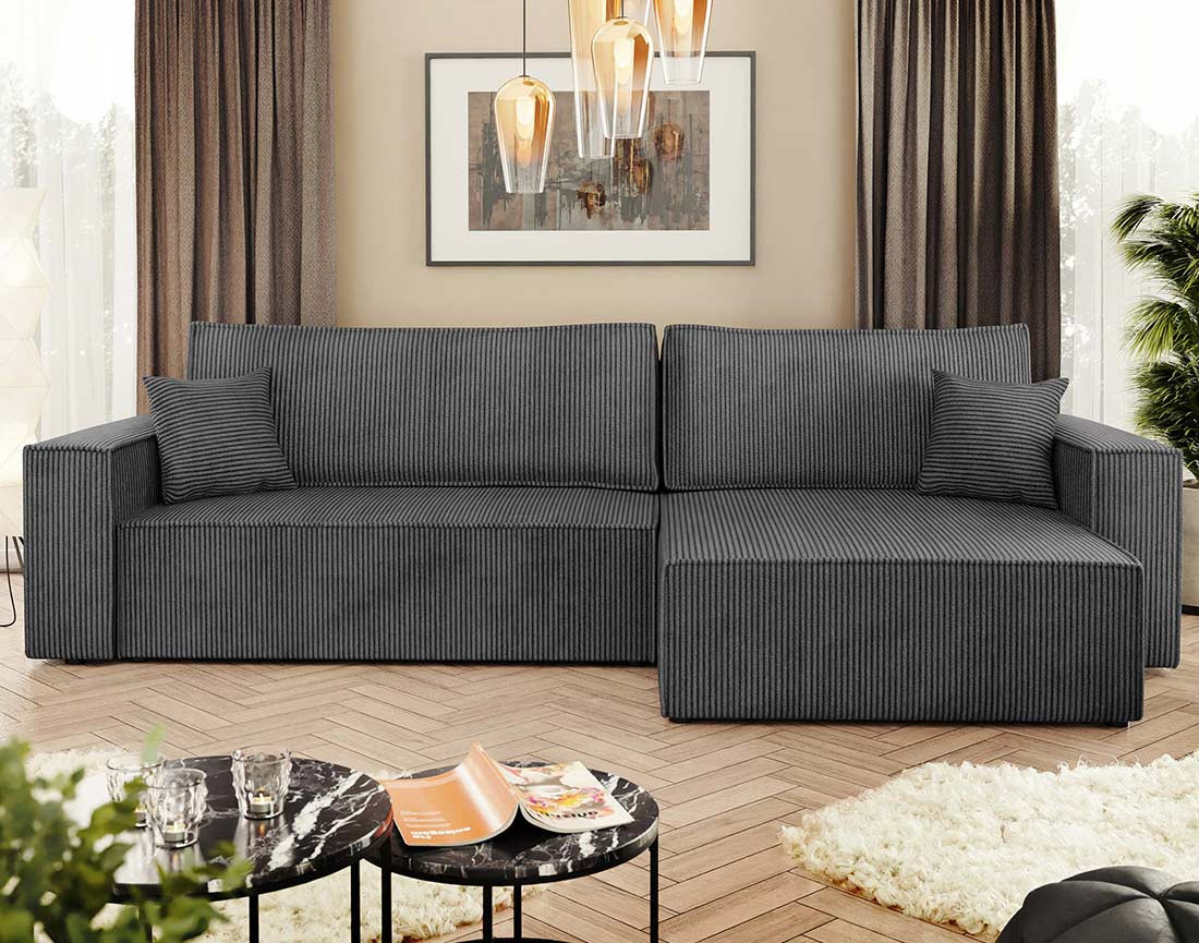 Canapé d'angle réversible 5 places convertible avec coffre en velours côtelé Cezanne