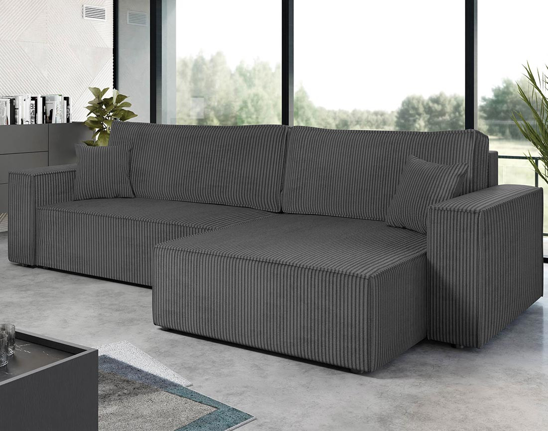 Canapé d'angle réversible 5 places convertible avec coffre en velours côtelé Cezanne