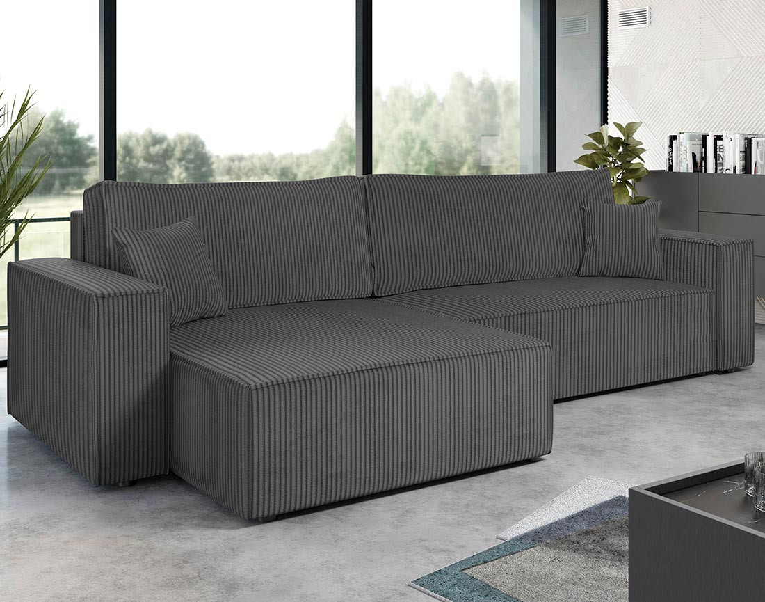 Canapé d'angle réversible 5 places convertible avec coffre en velours côtelé Cezanne