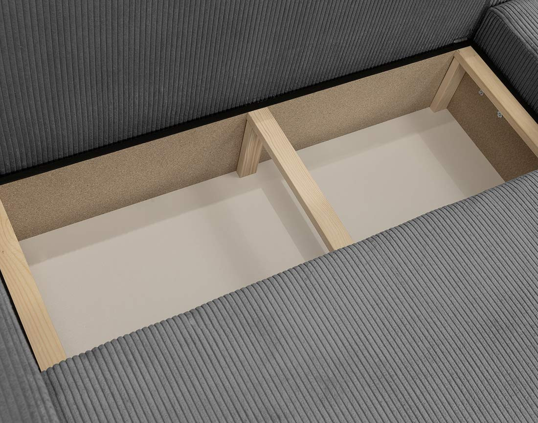 Canapé d'angle réversible 5 places convertible avec coffre en velours côtelé Cezanne