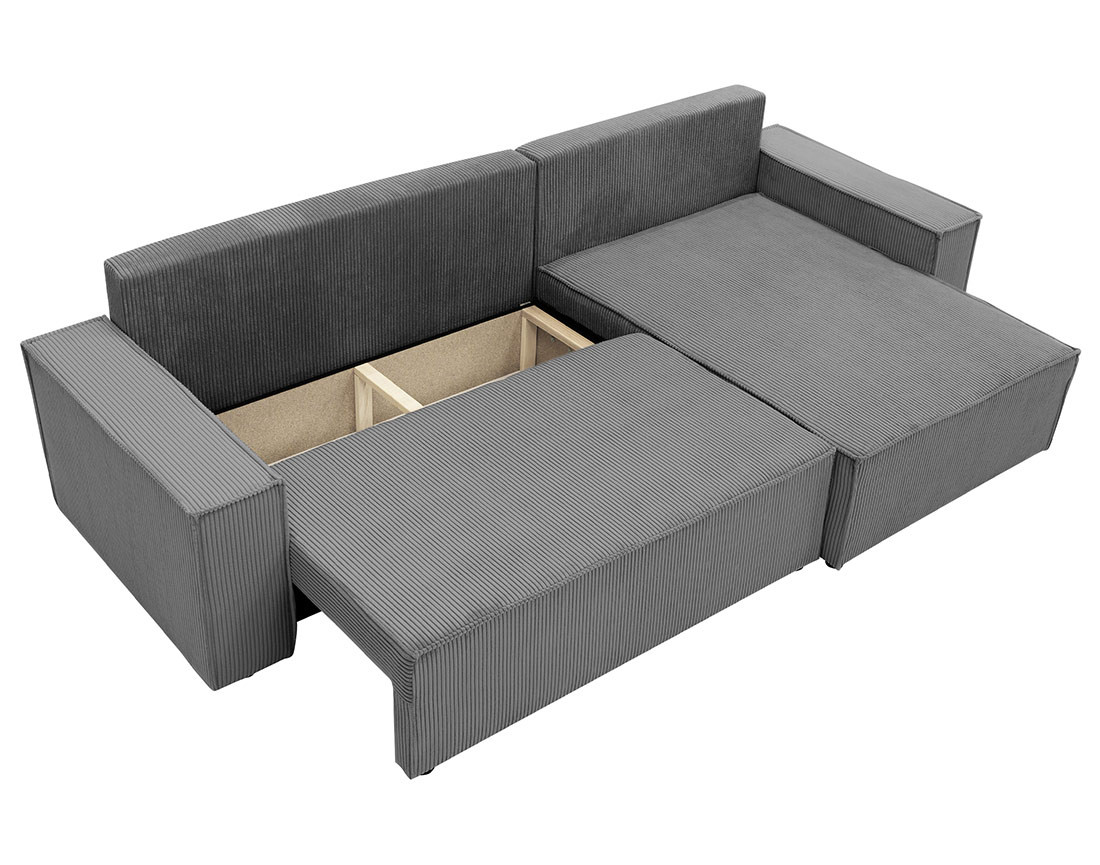 Canapé d'angle réversible 5 places convertible avec coffre en velours côtelé Cezanne