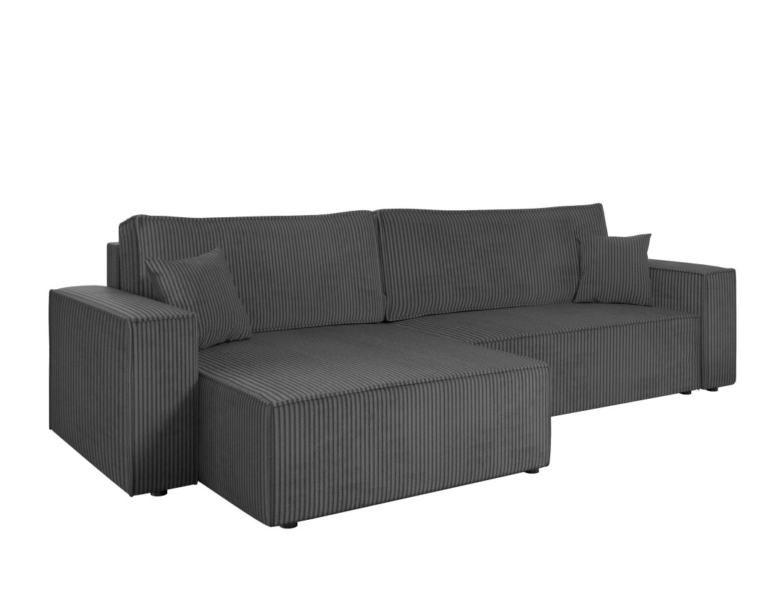 Canapé d'angle réversible 5 places convertible avec coffre en velours côtelé Cezanne