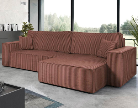 Canapé d'angle réversible 5 places convertible avec coffre en velours côtelé Cezanne