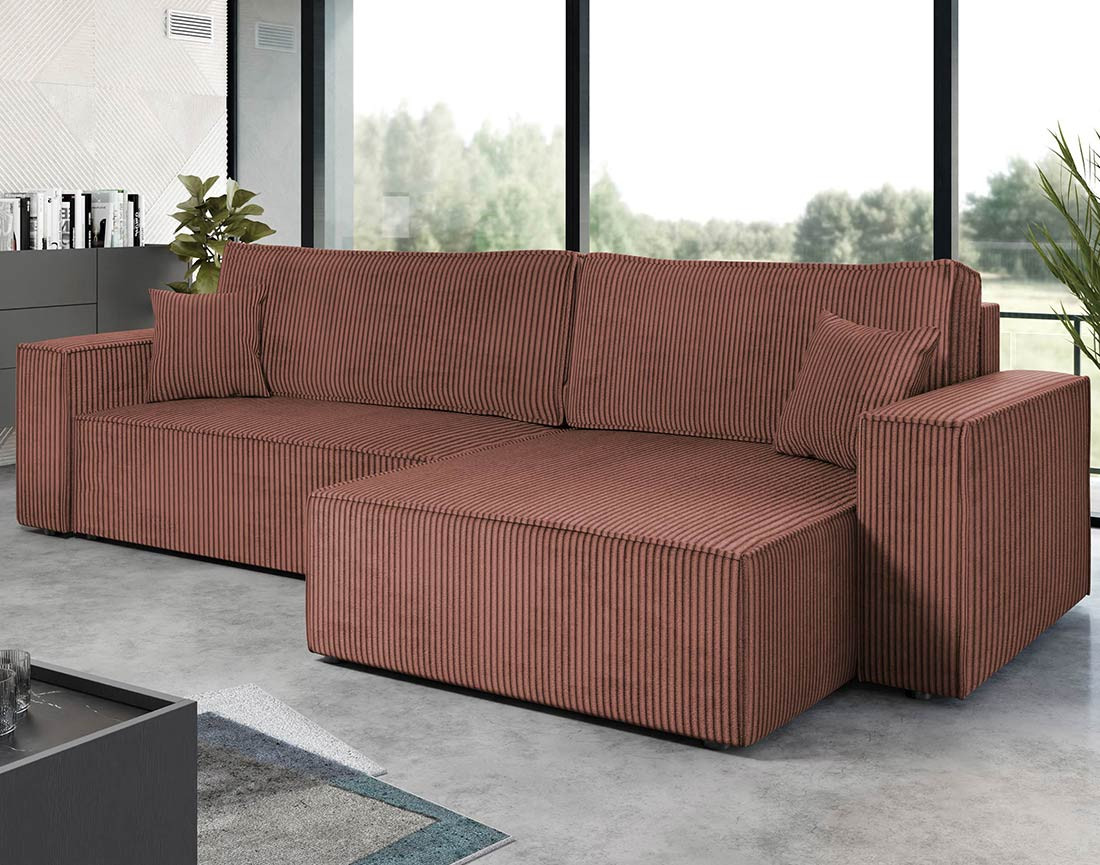 Canapé d'angle réversible 5 places convertible avec coffre en velours côtelé Cezanne