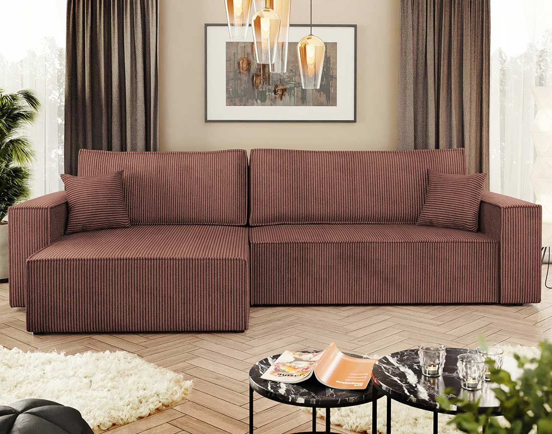 Canapé d'angle réversible 5 places convertible avec coffre en velours côtelé Cezanne