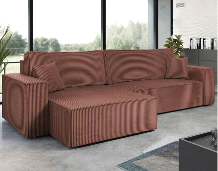 Canapé d'angle réversible 5 places convertible avec coffre en velours côtelé Cezanne