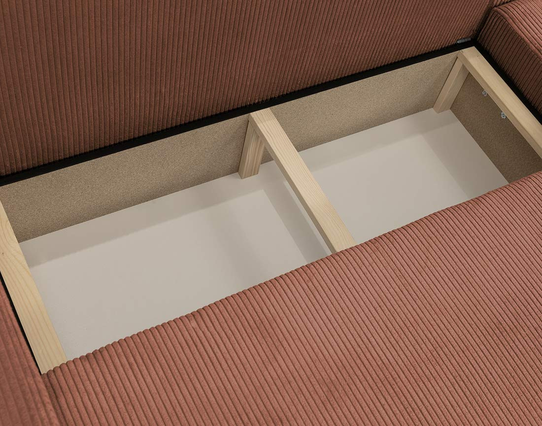 Canapé d'angle réversible 5 places convertible avec coffre en velours côtelé Cezanne