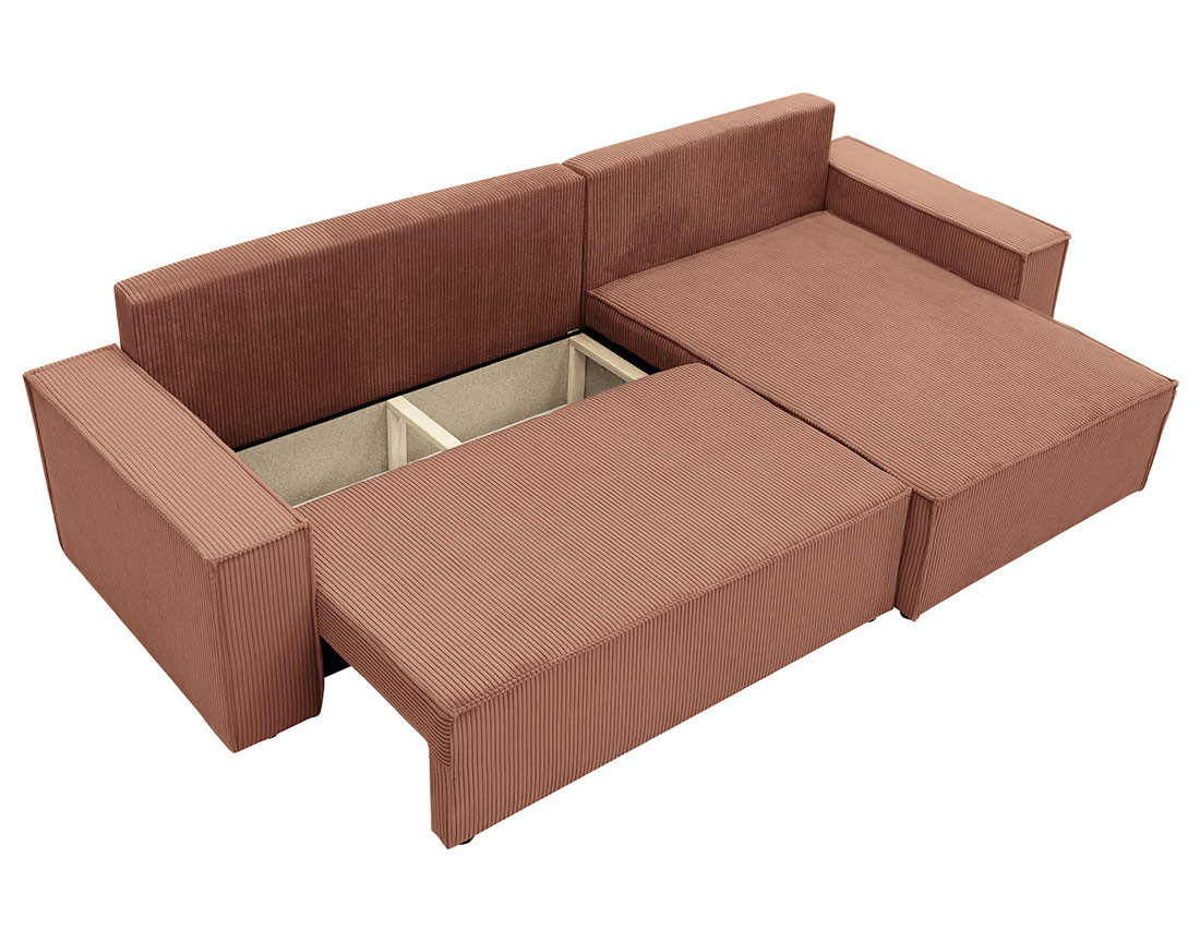 Canapé d'angle réversible 5 places convertible avec coffre en velours côtelé Cezanne