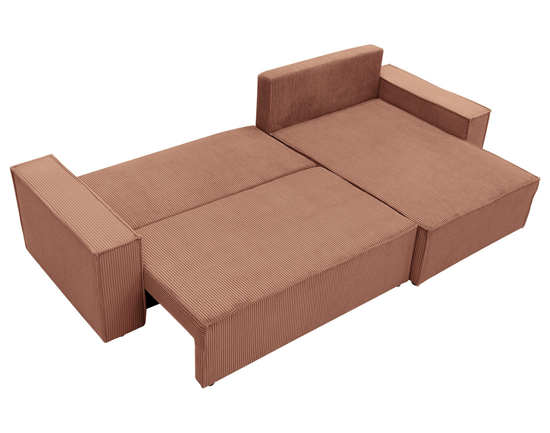 Canapé d'angle réversible 5 places convertible avec coffre en velours côtelé Cezanne