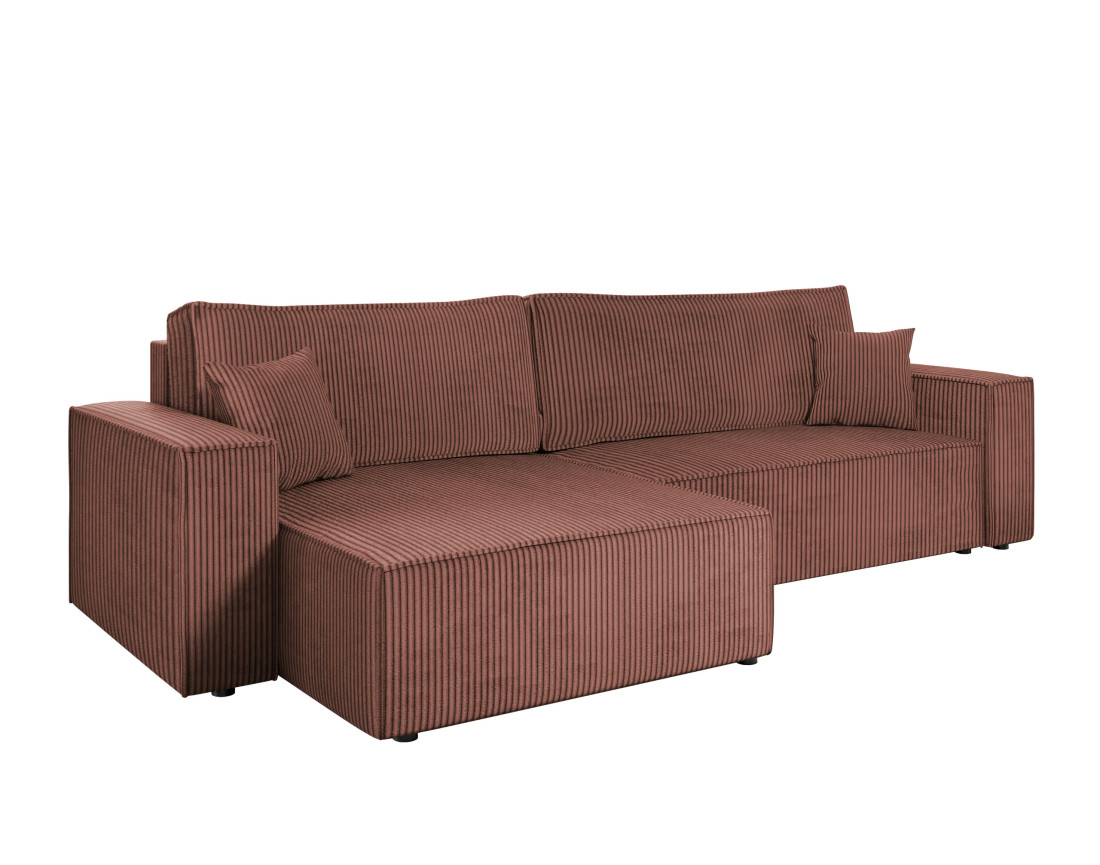 Canapé d'angle réversible 5 places convertible avec coffre en velours côtelé Cezanne