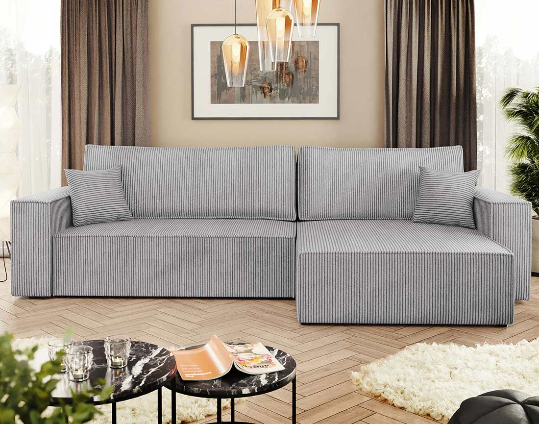 Canapé d'angle réversible 5 places convertible avec coffre en velours côtelé Cezanne