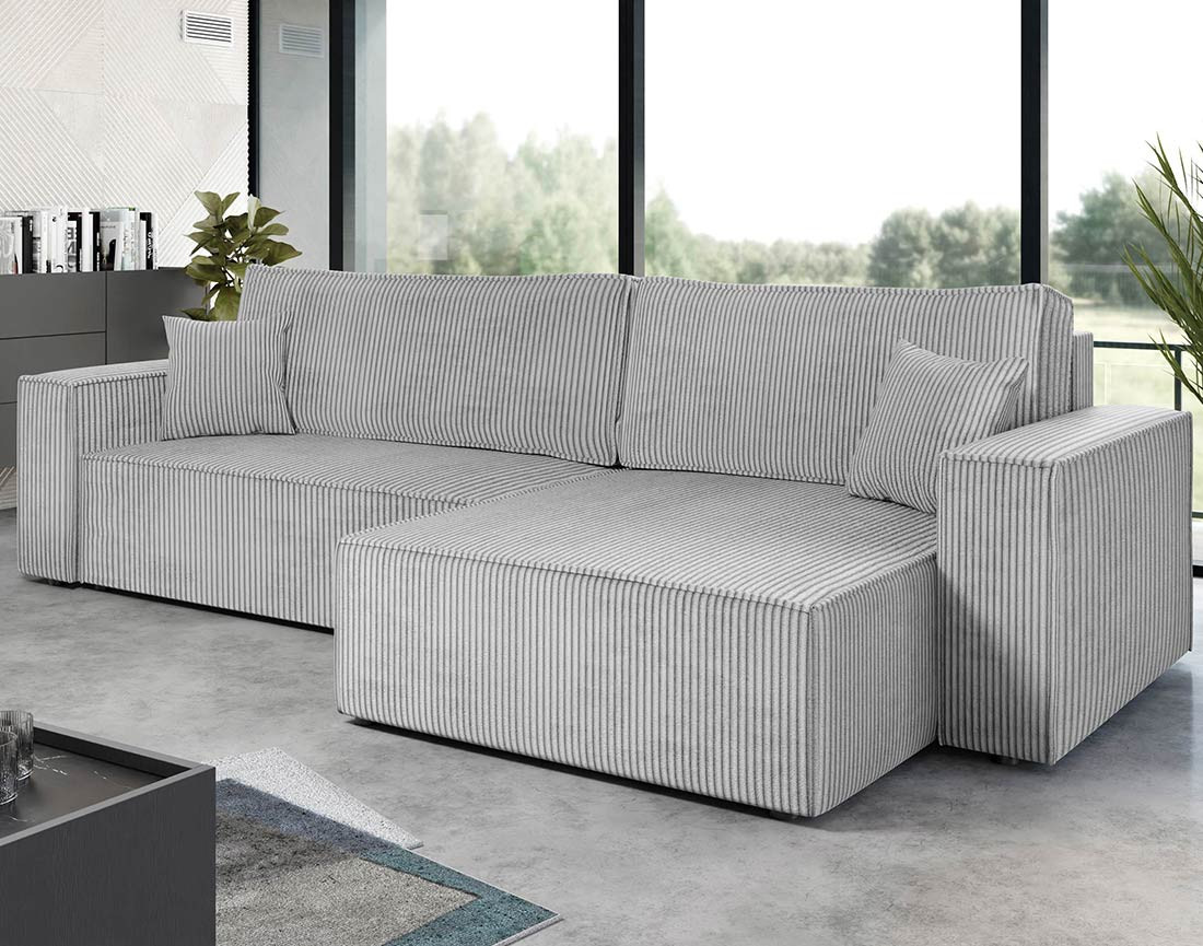 Canapé d'angle réversible 5 places convertible avec coffre en velours côtelé Cezanne