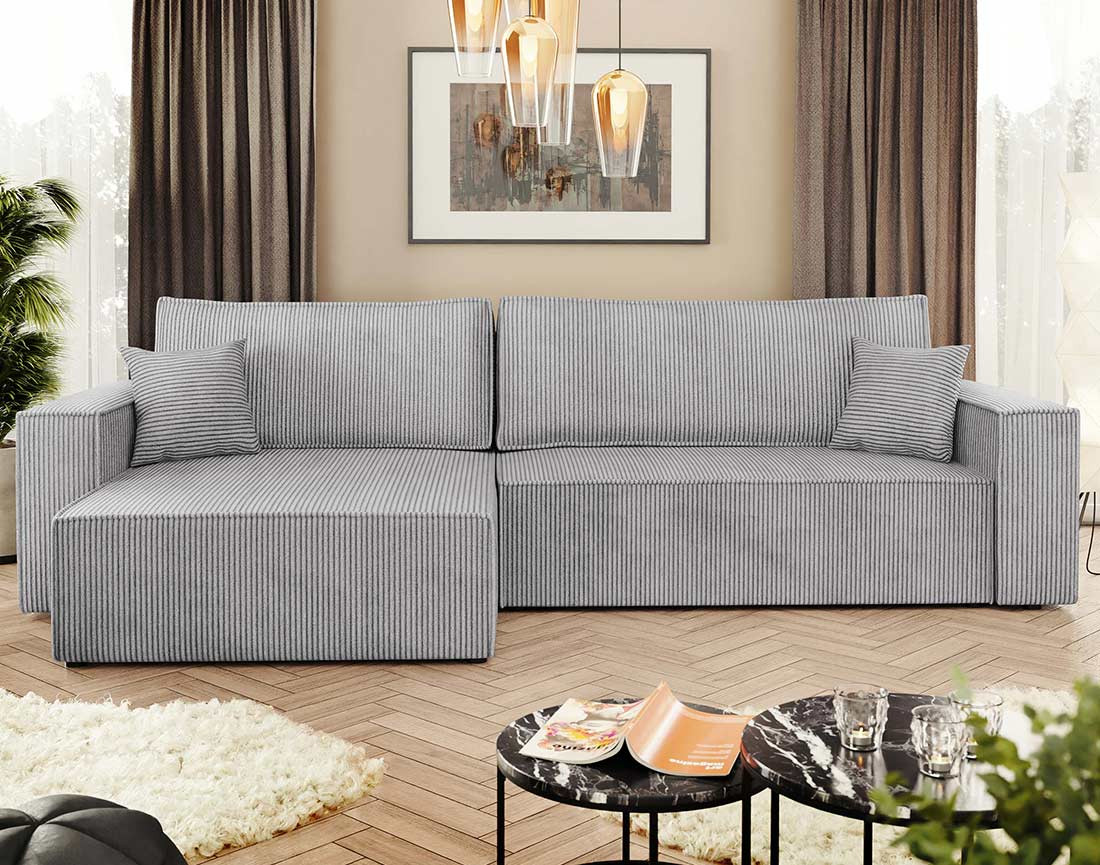 Canapé d'angle réversible 5 places convertible avec coffre en velours côtelé Cezanne