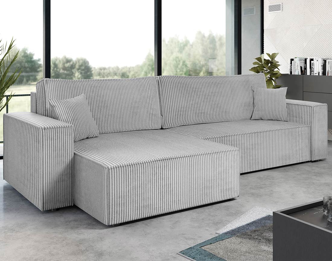 Canapé d'angle réversible 5 places convertible avec coffre en velours côtelé Cezanne