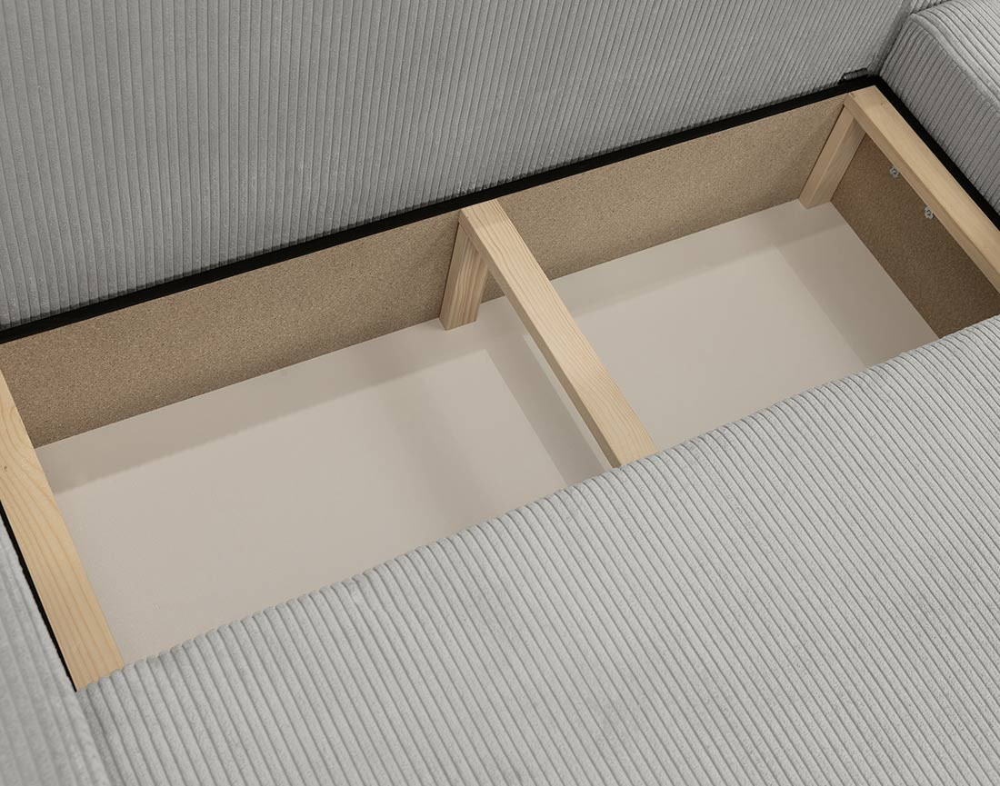 Canapé d'angle réversible 5 places convertible avec coffre en velours côtelé Cezanne