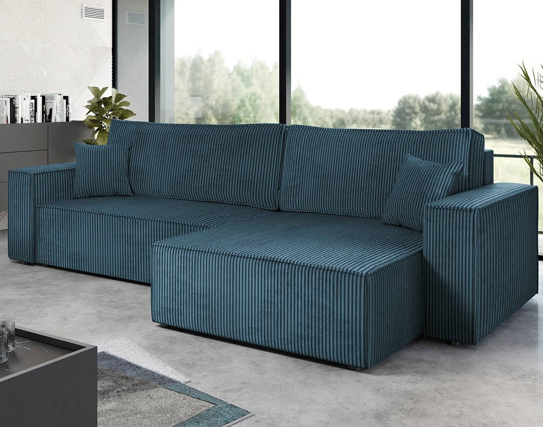Canapé d'angle réversible 5 places convertible avec coffre en velours côtelé Cezanne
