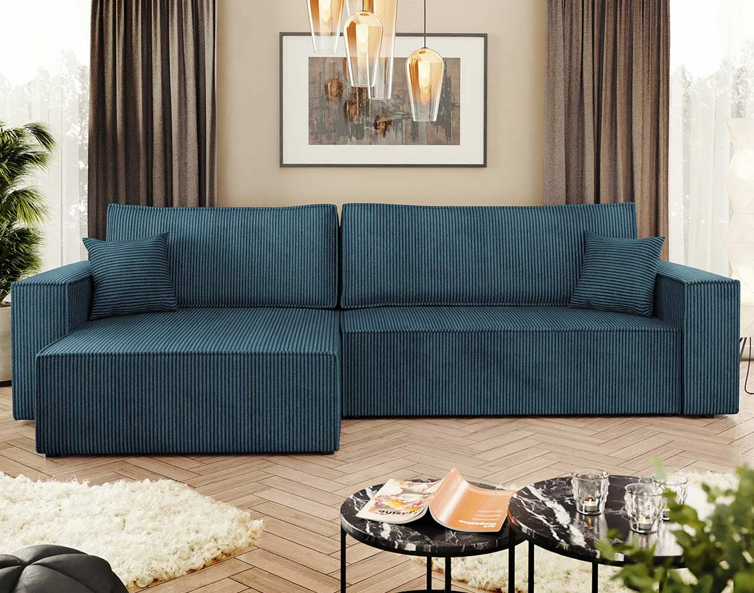 Canapé d'angle réversible 5 places convertible avec coffre en velours côtelé Cezanne