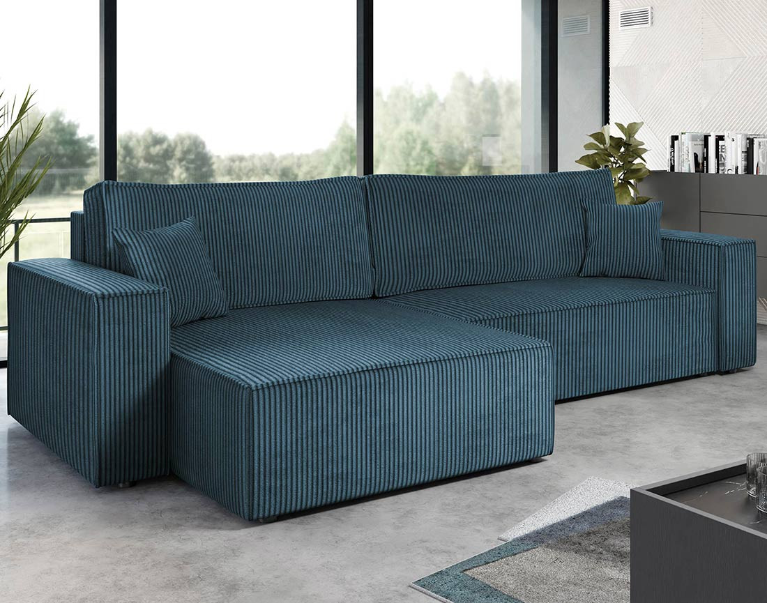 Canapé d'angle réversible 5 places convertible avec coffre en velours côtelé Cezanne