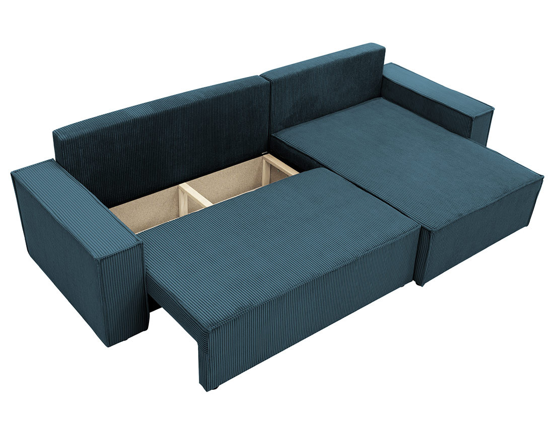 Canapé d'angle réversible 5 places convertible avec coffre en velours côtelé Cezanne