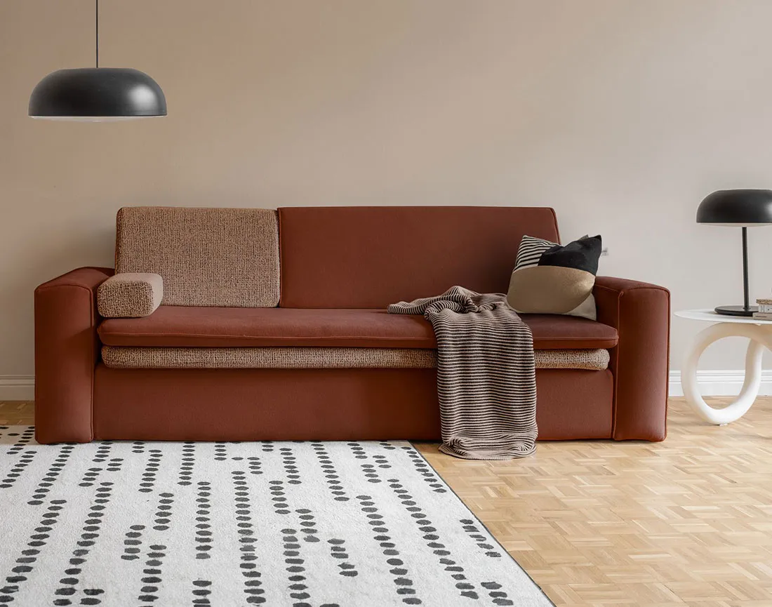 Canapé droit 3 places convertible avec coffre en tissu et tissu texturé Wilson