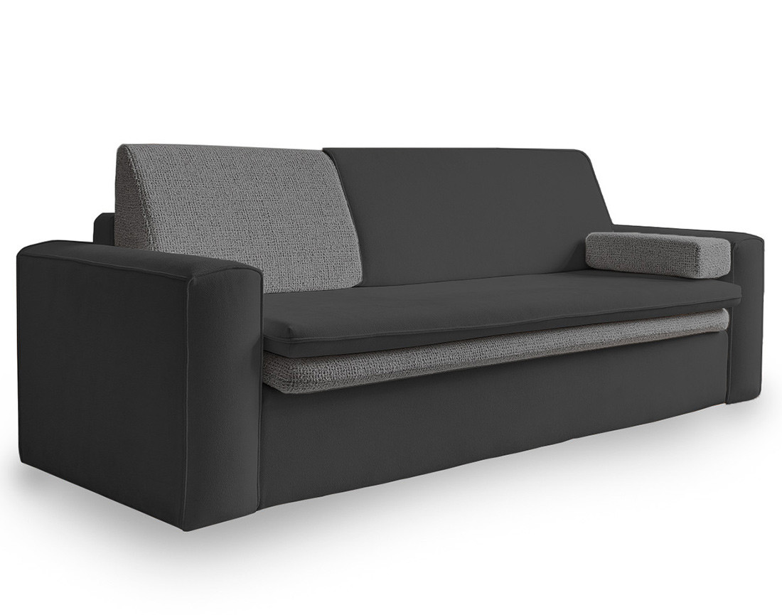 Canapé droit 3 places convertible avec coffre en tissu et tissu texturé Wilson