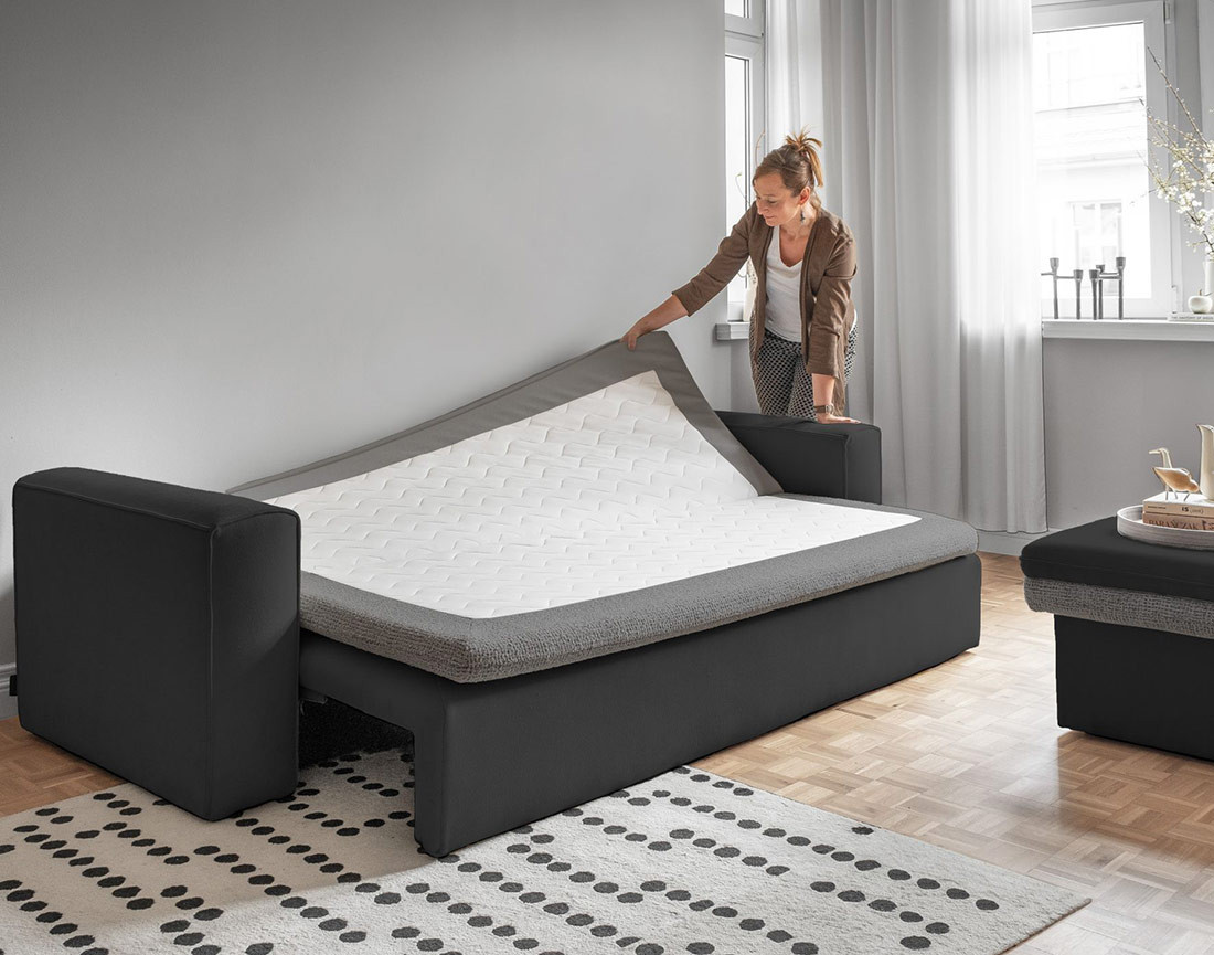 Canapé droit 3 places convertible avec coffre en tissu et tissu texturé Wilson