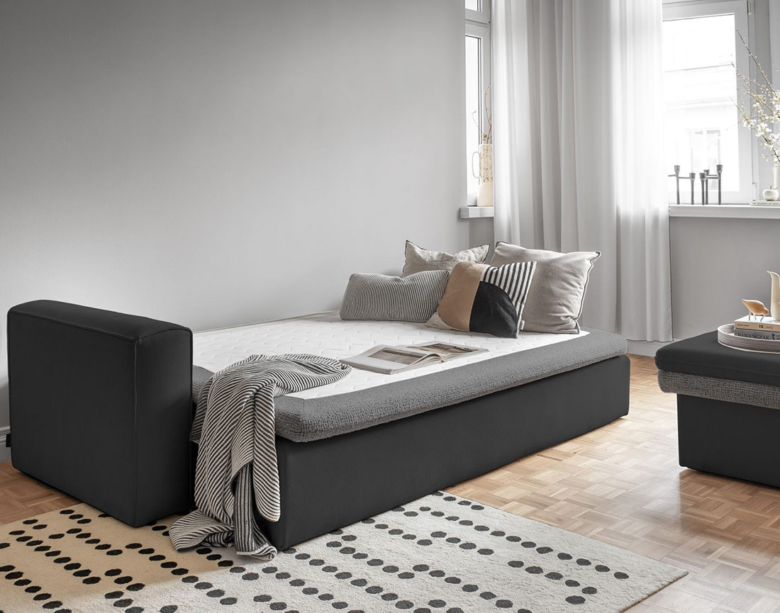 Canapé droit 3 places convertible avec coffre en tissu et tissu texturé Wilson