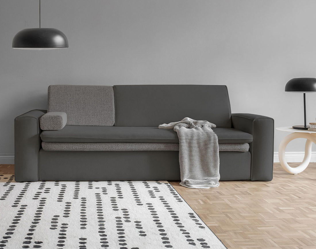 Canapé droit 3 places convertible avec coffre en tissu et tissu texturé Wilson