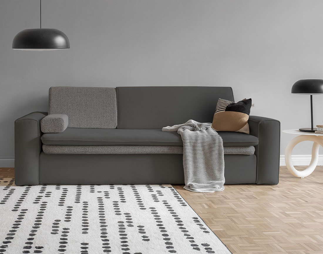 Canapé droit 3 places convertible avec coffre en tissu et tissu texturé Wilson