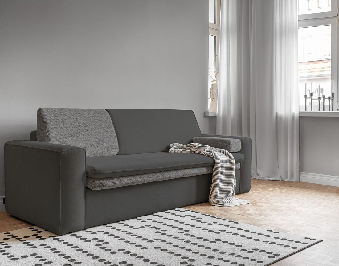 Canapé droit 3 places convertible avec coffre en tissu et tissu texturé Wilson